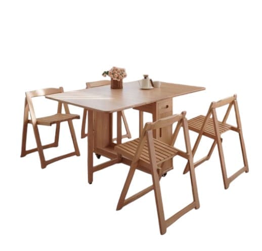 ชุดโต๊ะทานข้าวไม้ยางพาราแท้ 4 ที่นั่งพับเก็บได้ MAAI DESIGN  รุ่น BUTTERFLY TABLE SET สีบีช